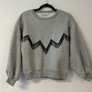 Molly Bracken beaded fringe gray sweater